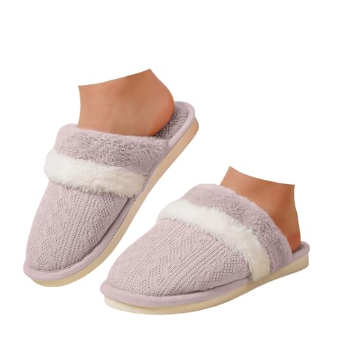 Xbemkste Winter Hausschuhe Damen Plüsch Weiches Gemütlich Pantoffeln Herren Warme Slippers Memory Foam rutschfest Hauspantoffeln mit Pelzrand und Futter Plüschhausschuhe (Red, 40.5) von Xbemkste