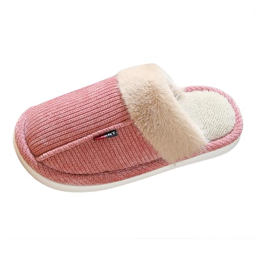 Xbemkste Winter Hausschuhe Damen Warme Plüschschuhe Weiches Cozy Pantoffeln mit Kunstfellkragen Offene Fersen Wohnschuhe Memory Foam Verdicken Baumwolleschuhe Hüttenschuhe (39) von Xbemkste