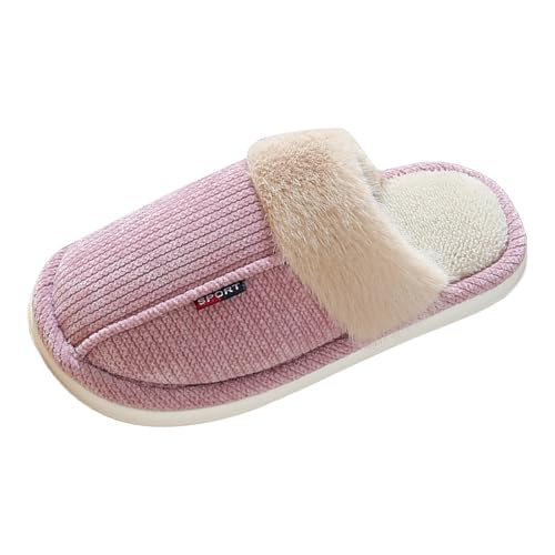 Xbemkste Winter Hausschuhe Damen Warme Plüschschuhe Weiches Cozy Pantoffeln mit Kunstfellkragen Offene Fersen Wohnschuhe Memory Foam Verdicken Baumwolleschuhe Hüttenschuhe (Purple, 34.5) von Xbemkste
