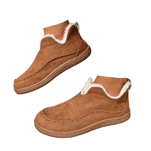 Xbemkste Winter Stiefeletten Damen Warm Gefüttert Hausschuhe Thermo Winterstiefel Knöchelstiefel Bequemer Winterschuhe Ankle Boots Kurzstiefel Für den Innen und Außenbereich (Brown, 41) von Xbemkste