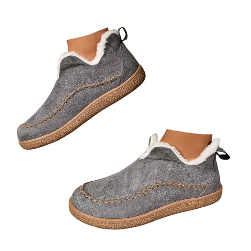 Xbemkste Winter Stiefeletten Damen Warm Gefüttert Hausschuhe Thermo Winterstiefel Knöchelstiefel Bequemer Winterschuhe Ankle Boots Kurzstiefel Für den Innen und Außenbereich (Grey, 40) von Xbemkste