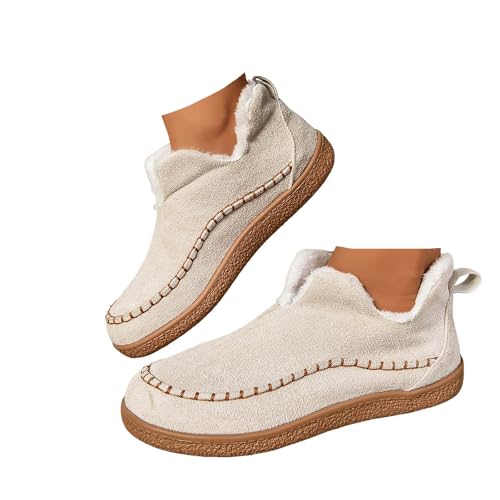 Xbemkste Winter Stiefeletten Damen Warm Gefüttert Hausschuhe Thermo Winterstiefel Knöchelstiefel Bequemer Winterschuhe Ankle Boots Kurzstiefel Für den Innen und Außenbereich (White, 39) von Xbemkste