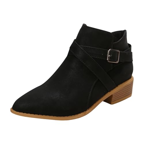 Xbemkste Winterschuhe Damen mit Absatz seitlicher Reißverschluss Spitze Zehe Knöchelstiefel Elegant Kurzschaft Boots Wasserdicht Warm Stiefeletten Bequem Damenstiefel (36) von Xbemkste
