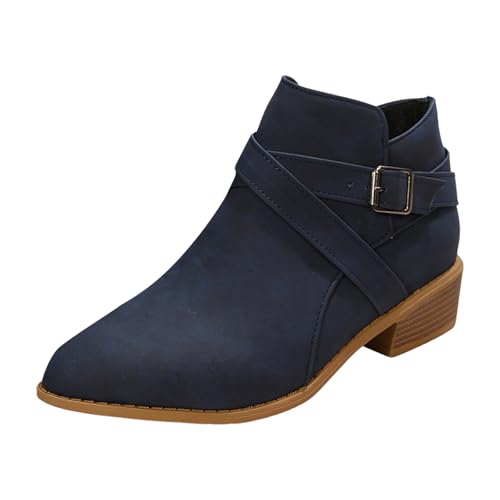 Xbemkste Winterschuhe Damen mit Absatz seitlicher Reißverschluss Spitze Zehe Knöchelstiefel Elegant Kurzschaft Boots Wasserdicht Warm Stiefeletten Bequem Damenstiefel (Blue, 40.5) von Xbemkste