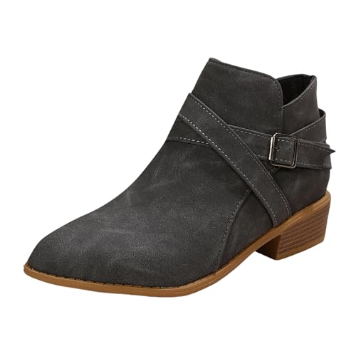 Xbemkste Winterschuhe Damen mit Absatz seitlicher Reißverschluss Spitze Zehe Knöchelstiefel Elegant Kurzschaft Boots Wasserdicht Warm Stiefeletten Bequem Damenstiefel (Grey, 40) von Xbemkste