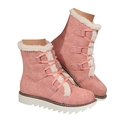Xbemkste Winterstiefel Damen Kurz Schneestiefel mit Rutschfest Sohle und Warm Gefüttert Winterschuhe Thermo Stiefeletten zum Schnüren Elegant Ankle Boots Bequeme Halbstiefel (Red, 37.5) von Xbemkste