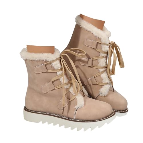 Xbemkste Winterstiefel Damen Kurz Schneestiefel mit Rutschfest Sohle und Warm Gefüttert Winterschuhe Thermo Stiefeletten zum Schnüren Elegant Ankle Boots Bequeme Halbstiefel (White, 40.5) von Xbemkste