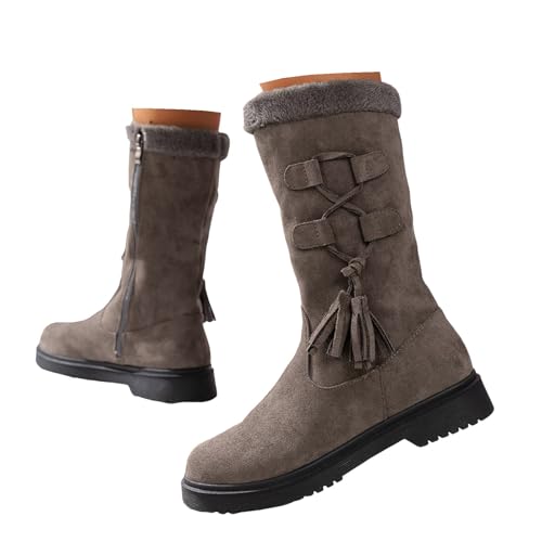 Xbemkste Winterstiefel Damen Mit Warm GefüTtert Seitlicher ReißVerschluss Rutschfest Sohle Elegant Schneestiefel Winterschuhe Bequemer Thermostiefel Mittelschaftstiefel (Grey, 36) von Xbemkste