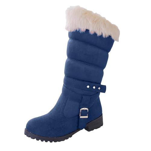Xbemkste Winterstiefel Damen mit Rutschfest Sohle Gefüttert Outdoor Warm Winterboots Schneestiefel Mittelhoch Schneeschuhe Winterschuhe Thermo Damenstiefel Halbstiefel (Blue, 40) von Xbemkste