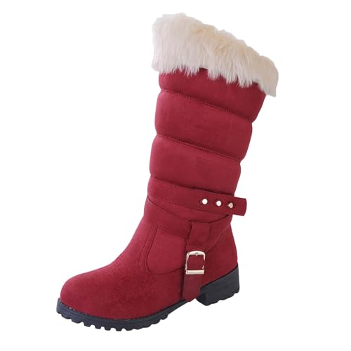 Xbemkste Winterstiefel Damen mit Rutschfest Sohle Gefüttert Outdoor Warm Winterboots Schneestiefel Mittelhoch Schneeschuhe Winterschuhe Thermo Damenstiefel Halbstiefel (Red, 40.5) von Xbemkste
