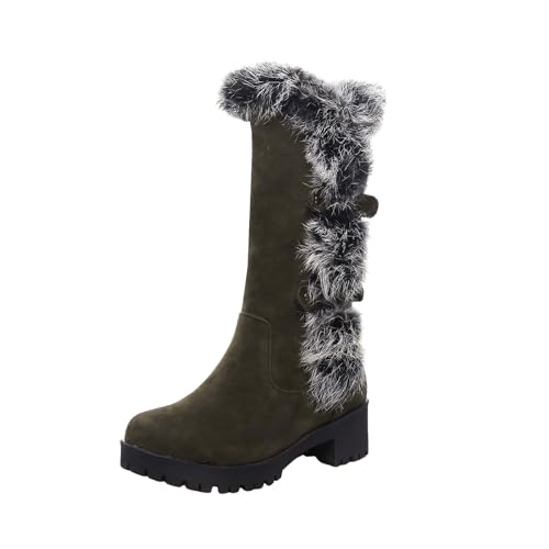 Xbemkste Winterstiefel Damen mit mit Rutschfest Sohle Warm Gefüttert Winterschuhe Boots Elegant Schneestiefel Bequem Rund Thermostiefel Mittelschaftstiefel Schneeschuhe (Green, 40.5) von Xbemkste