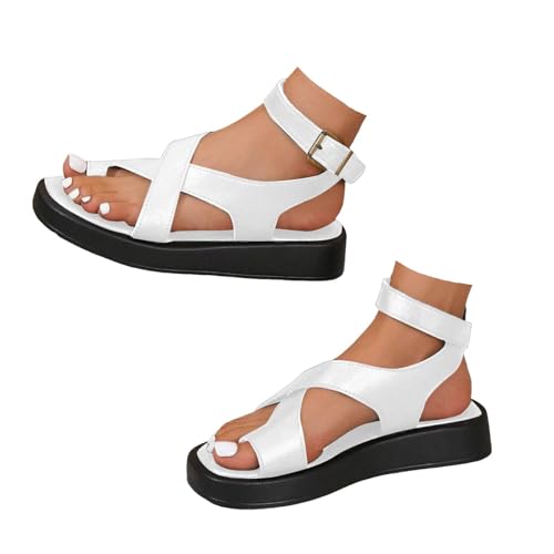 Xbemkste Zehensandalen mit Plateau Damen Hallux Valgus Big Toe Schuhe Orthopädische Sandalen Bequeme Rutschfeste Sandaletten Mit Verstellbarer Rieme (White, 39) von Xbemkste