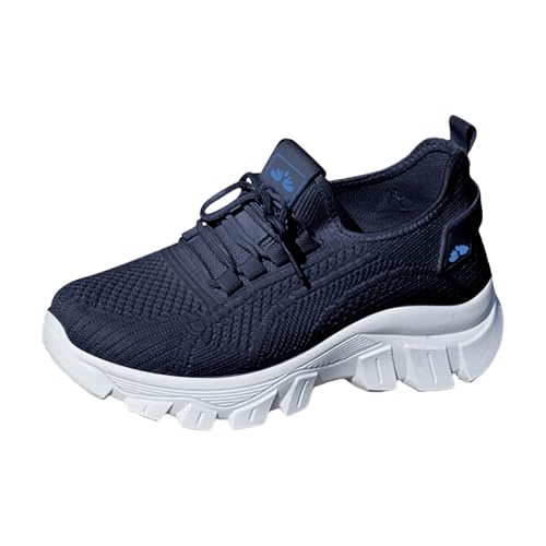 atmungsaktive Schuhe Damen niedrige Oberseite, zum Hineinschlüpfen, leichte Mesh-Laufschuhe, Bequeme, atmungsaktive Strick-Sneaker für Damen Plateau (Blue, 41) von Xbemkste