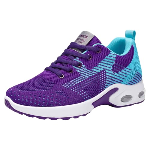 damen sneaker mit gepolsterter Sohle, Laufschuhe, leichte Tennis- Wanderschuhe Mesh, atmungsaktiv, für Fitnessstudio, die Arbeit, modische Sneakers, sportlich, bequem, leichte sneaker (Purple, 37.5) von Xbemkste