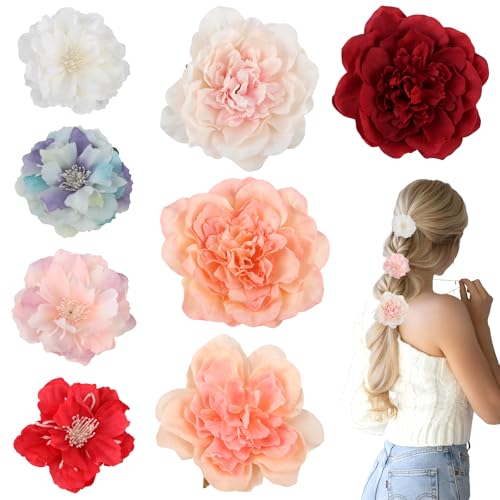 Xbessc 8 Stück Haarklammer Blume Mehrfarbig Blumenhaarklammern Pfingstrose Kamelie Haarclips Mädchen Haarspangen Damen Haarspange Haarklammern Blumen Flower Hair Clip für Party Hochzeit Strand Urlaub von Xbessc