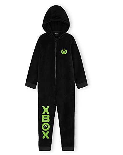 Xbox Jumpsuit Kinder Schlafoverall Jungen Onesie aus Fleece (Schwarz, 7-8 Jahre) von Xbox