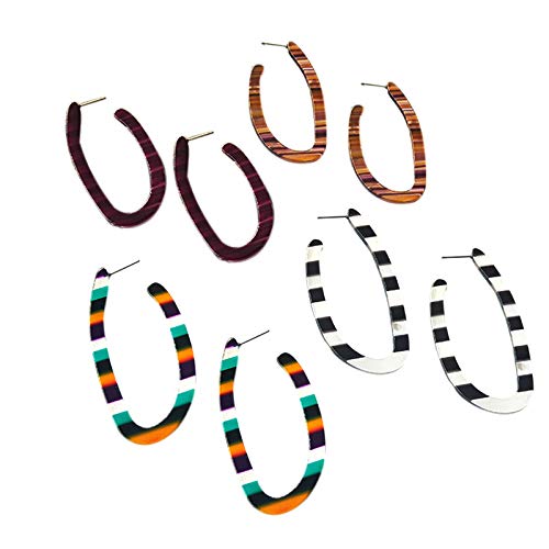 Xbsduih 4 Paar Ohrringe Set Bohemien U Form Harz Acryl Ohrringe für Frauen Schmuck Vintage Multifarben Geometrische Tropfen Ohrring Baumeln von Xbsduih