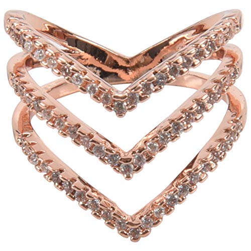Xbsduih Fashion Ring Rose Gold Farbe DREI V Form Ring Inlay Zirkon Fuer Frauen US8 von Xbsduih
