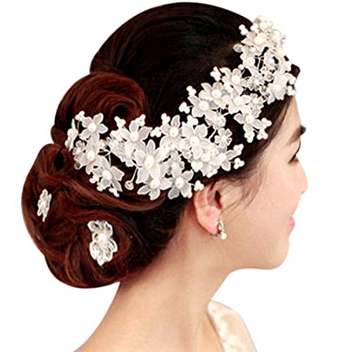 Xbsduih Handgemachte Brautjungfer Hochzeit Kopfschmuck Weiße Perlen Kopfschmuck Kopfschmuck Perle Braut Haarschmuck Kristall Braut Kopf Schmuck von Xbsduih