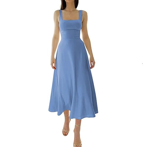 Xcllwhy New Women's Thick Straps Midi Dress,Summer Midi Slip Dres Sleeveless (Light Blue,L) von Xcllwhy