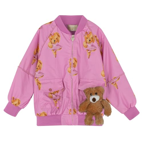 Xclusive Line by KIDS OF HEART Kinder Sommerjacke rosa mit Teddy, Größe 116, bedruckte Übergangsjacke mit Klett für Kuscheltier, dünne Kinderjacke mit Taschen von Xclusive Line