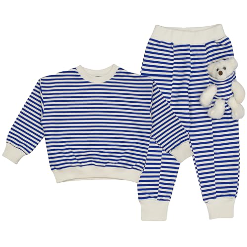 Xclusive Line by KIDS OF HEART Kinder Sweatshirt mit Jogginghose mit Teddy, Hausanzug aus Hose und Sweater in Blau mit Tasche für Kuscheltier, Größe 110 von Xclusive Line