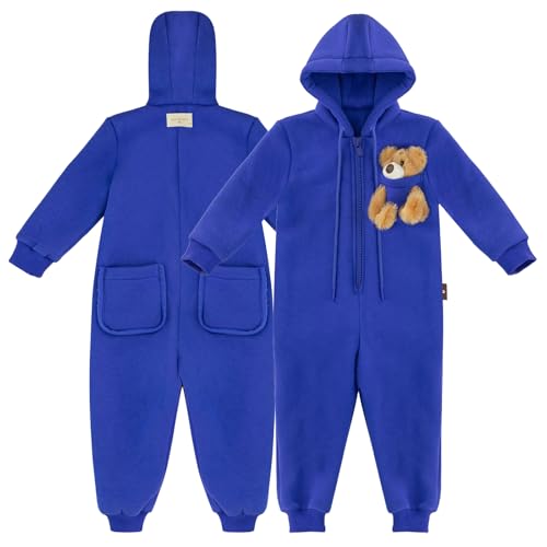 Xclusive Line by Kids of Heart Kinder Overall Dunkelblau mit Teddy, Onesie mit Kapuze und Brusttasche für Kuscheltier 7-8 Jahre von Xclusive Line