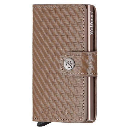 Xclusive Line by WalSmart Mini Wallet aus Carbon Leder, Braun, Geldbörse mit Knopfverschluss für bis zu 7 Karten, RFID Schutz von Xclusive Line