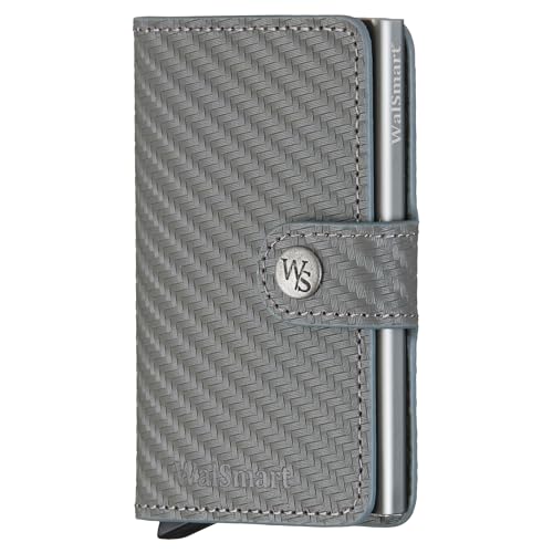 Xclusive Line by WalSmart Mini Wallet aus Carbon Leder, Grau, Geldbörse mit Knopfverschluss für bis zu 7 Karten, RFID Schutz von Xclusive Line