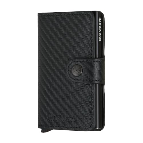 Xclusive Line by WalSmart Mini Wallet aus Carbon Leder, Schwarz, Geldbörse mit Knopfverschluss für bis zu 7 Karten, RFID Schutz von Xclusive Line