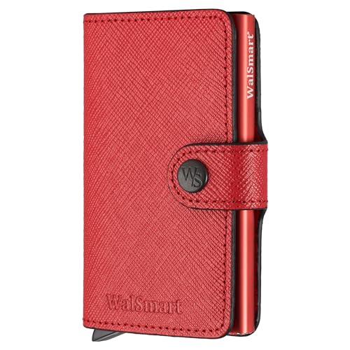 Xclusive Line by WalSmart Mini Wallet aus Safiano Leder, Rot, Geldbörse mit Knopfverschluss für bis zu 7 Karten, RFID Schutz von Xclusive Line