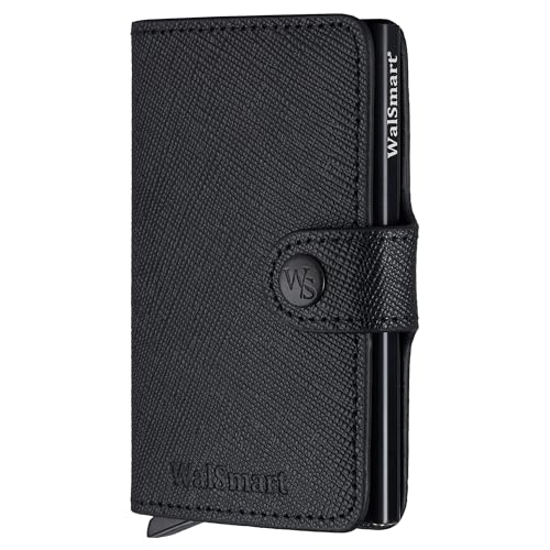 Xclusive Line by WalSmart Mini Wallet aus Safiano Leder, Schwarz, Geldbörse mit Knopfverschluss für bis zu 7 Karten, RFID Schutz von Xclusive Line