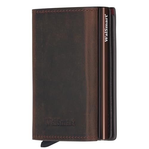 Xclusive Line by WalSmart Smart Wallet Pro aus Crazy Horse Rindsleder, Braun, Geldbörse mit magnetischem Cover für bis zu 7 Karten, RFID Schutz von Xclusive Line