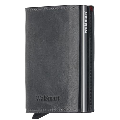 Xclusive Line by WalSmart Smart Wallet Pro aus Crazy Horse Rindsleder, Grau, Geldbörse mit magnetischem Cover für bis zu 7 Karten, RFID Schutz von Xclusive Line