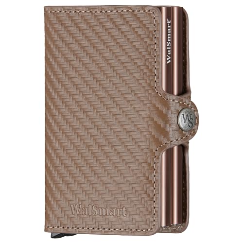 Xclusive Line by WalSmart Smart Wallet Twin aus Carbon Leder, Braun, Geldbörse mit Knopfverschluss für bis zu 14 Karten, RFID Schutz von Xclusive Line
