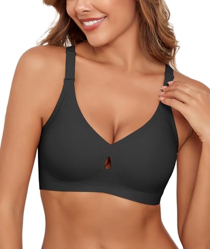 Xcutting Nahtlose BHS für Frauen Keine Unterwäsche Komfort Push Up Wireless BH Unterstützung und Lift V Neck BH Schwarz XX-Large von Xcutting