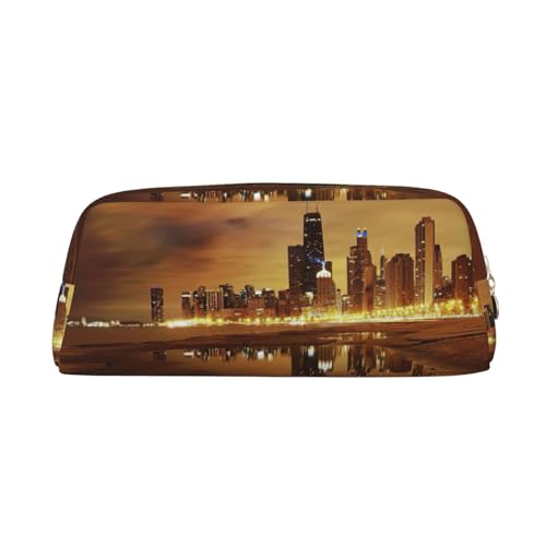 Xcwzbls Chicago Federmäppchen mit großem Fassungsvermögen, Leder, Reißverschluss, dreidimensionales Federmäppchen, Bürobedarf, gold, Einheitsgröße, Taschen-Organizer von Xcwzbls