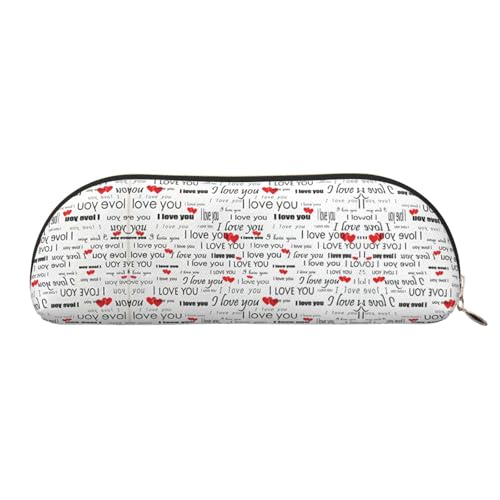 Xcwzbls Federmäppchen aus Leder, halbrund, Aufschrift "Love You" mit Herzen, großes Fassungsvermögen, Aufbewahrungstasche, Reisetasche, Make-up-Kosmetiktasche, gold, Einheitsgröße, Taschen-Organizer von Xcwzbls