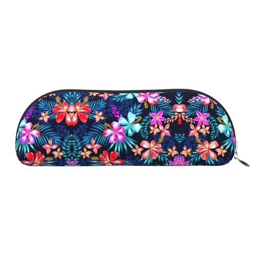 Xcwzbls Federmäppchen aus Leder, halbrund, Blumenmuster, Blau, große Kapazität, Aufbewahrungstasche, Reisetasche, Make-up-Kosmetiktasche, silber, Einheitsgröße, Taschen-Organizer von Xcwzbls