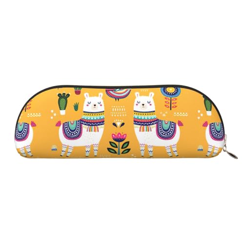 Xcwzbls Federmäppchen aus Leder, halbrund, Cartoon-Alpaka, niedliches Tier, große Kapazität, Aufbewahrungstasche, Reisetasche, Make-up-Kosmetiktasche, gold, Einheitsgröße, Taschen-Organizer von Xcwzbls