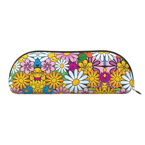 Xcwzbls Federmäppchen aus Leder, halbrund, Cartoon-Motiv, niedliche Blumen, große Kapazität, Aufbewahrungstasche, Reisetasche, Make-up-Kosmetiktasche, gold, Einheitsgröße, Taschen-Organizer von Xcwzbls