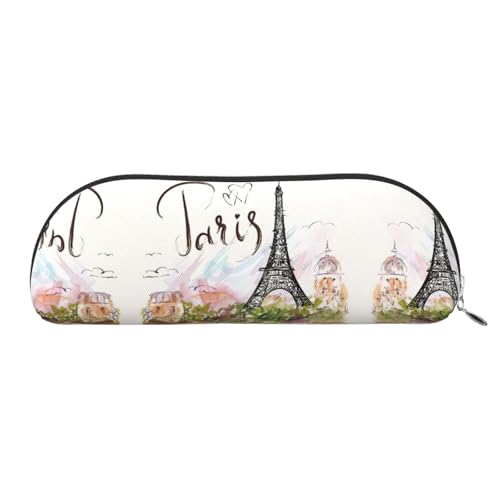 Xcwzbls Federmäppchen aus Leder, halbrund, Eiffelturm, große Kapazität, Aufbewahrungstasche, Reisetasche, Make-up-Kosmetiktasche, silber, Einheitsgröße, Taschen-Organizer von Xcwzbls