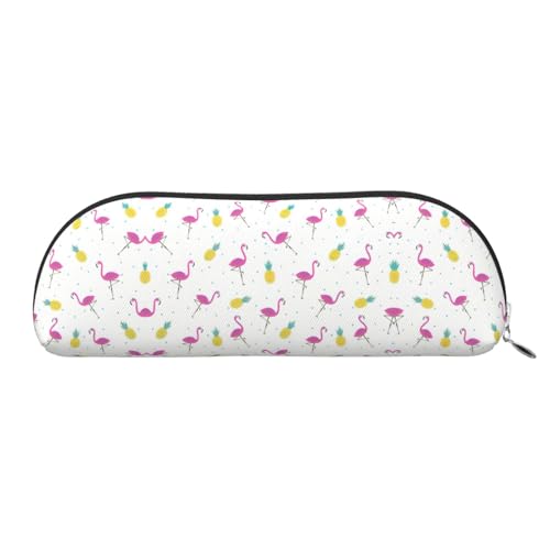 Xcwzbls Federmäppchen aus Leder, halbrund, Flamingo und Ananas, große Kapazität, Aufbewahrungstasche, Reisetasche, Make-up-Kosmetiktasche, silber, Einheitsgröße, Taschen-Organizer von Xcwzbls