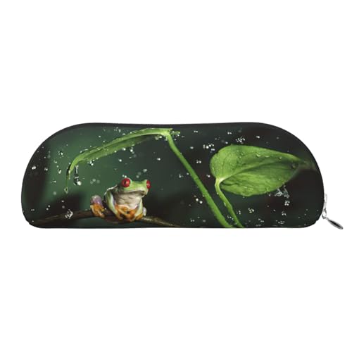 Xcwzbls Federmäppchen aus Leder, halbrund, Frosch und Regen, große Kapazität, Aufbewahrungstasche, Reisetasche, Make-up-Kosmetiktasche, silber, Einheitsgröße, Taschen-Organizer Xcwzbls Federmäppchen aus Leder, halbrund, Frosch und Regen, große Kapazität, Aufbewahrungstasche, Reisetasche, Make-up-Kosmetiktasche, silber, Einheitsgröße, Taschen-Organizer von Xcwzbls