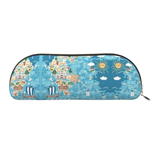 Xcwzbls Federmäppchen aus Leder, halbrund, Griechenlandkarte, großes Fassungsvermögen, Aufbewahrungstasche, Reisetasche, Make-up-Kosmetiktasche, gold, Einheitsgröße, Taschen-Organizer von Xcwzbls