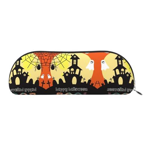 Xcwzbls Federmäppchen aus Leder, halbrund, Halloween, Geisterkürbis, große Kapazität, Aufbewahrungstasche, Reisetasche, Make-up-Kosmetiktasche, silber, Einheitsgröße, Taschen-Organizer von Xcwzbls
