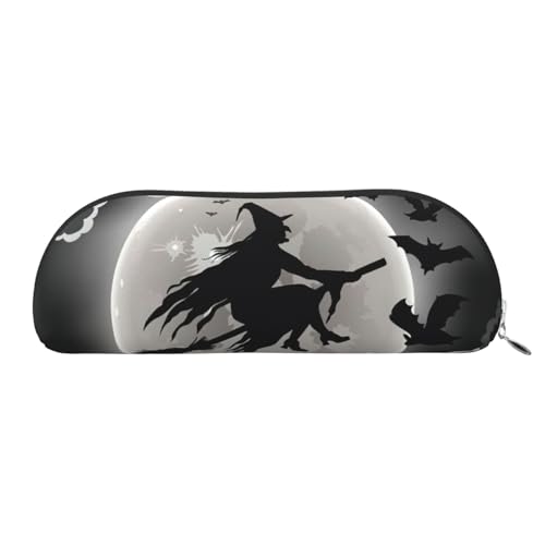 Xcwzbls Federmäppchen aus Leder, halbrund, Halloween-Hexe, großes Fassungsvermögen, Aufbewahrungstasche, Reisetasche, Make-up-Kosmetiktasche, silber, Einheitsgröße, Taschen-Organizer von Xcwzbls
