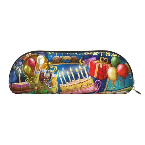 Xcwzbls Federmäppchen aus Leder, halbrund, Happy Birthday, große Kapazität, Aufbewahrungstasche, Reisetasche, Make-up-Kosmetiktasche, gold, Einheitsgröße, Taschen-Organizer von Xcwzbls