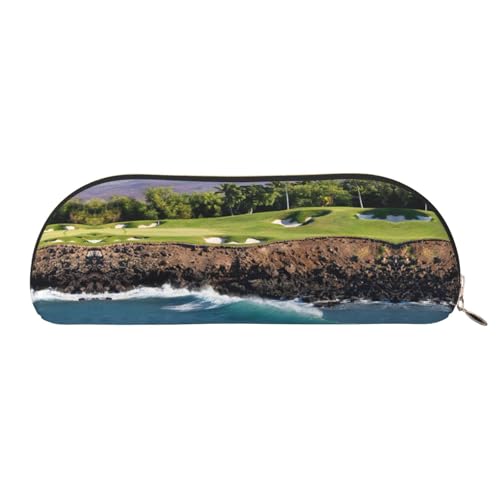 Xcwzbls Federmäppchen aus Leder, halbrund, Hawaii, Strand, Golfplatz, große Kapazität, Aufbewahrungstasche, Reisetasche, Make-up-Kosmetiktasche, gold, Einheitsgröße, Taschen-Organizer von Xcwzbls