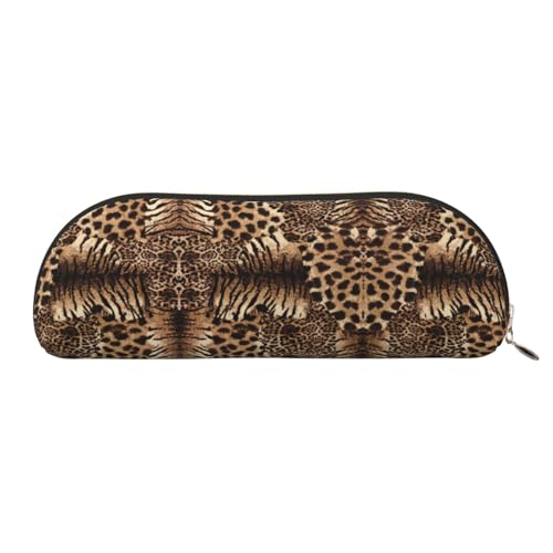 Xcwzbls Federmäppchen aus Leder, halbrund, Leopardenmuster, große Kapazität, Aufbewahrungstasche, Reisetasche, Make-up-Kosmetiktasche, gold, Einheitsgröße, Taschen-Organizer von Xcwzbls